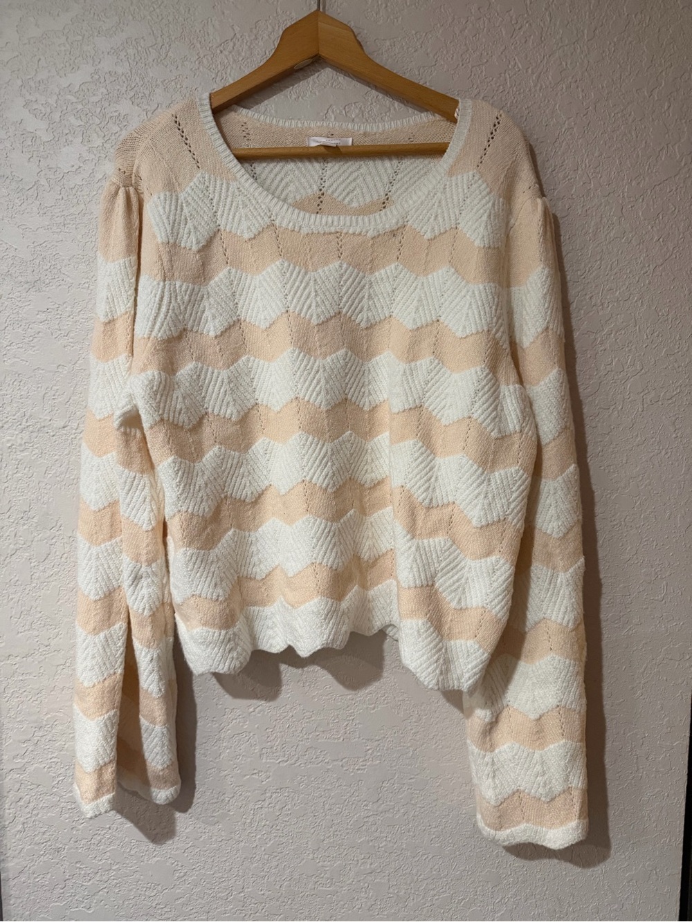 LC Lauren Conrad Cream & Peach Chevron Crewneck Sweater